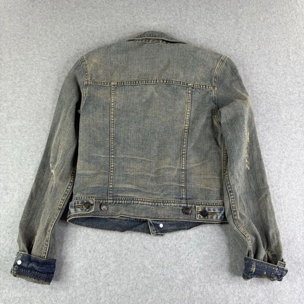 Free People Denim Jean Trucker Button Up Jacket Distressed Boho Western Size 2 - Picture 6 of 7